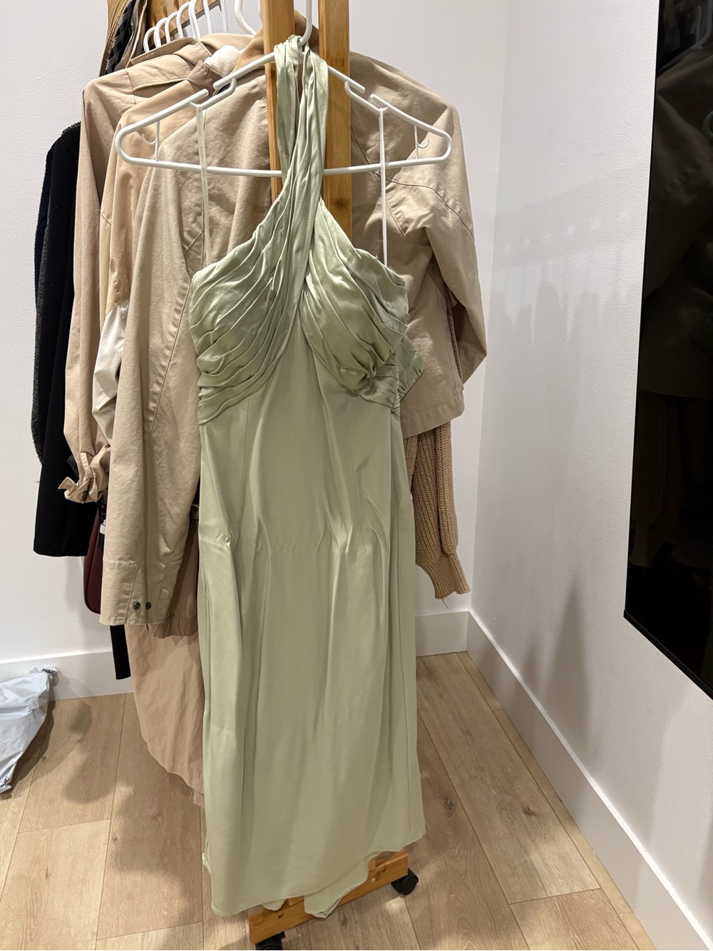 Chetta B Sage Green Ruched Midi Dress